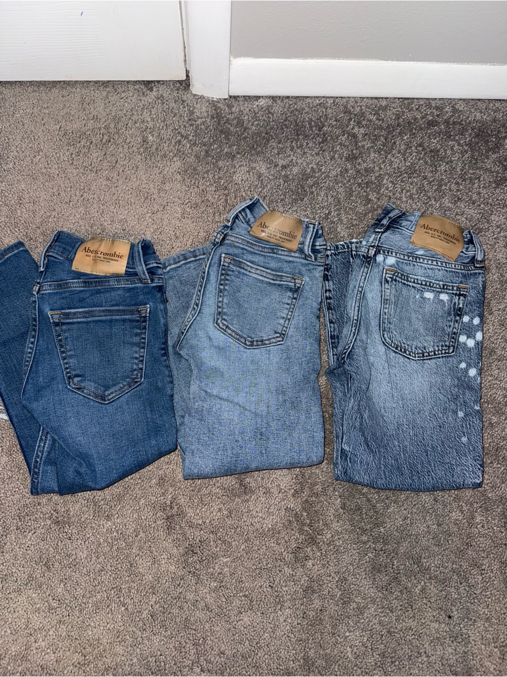 abercrombie kids Trio of Blue Denim Jeans - Dark Blue, Mid Blue, Washed Blue